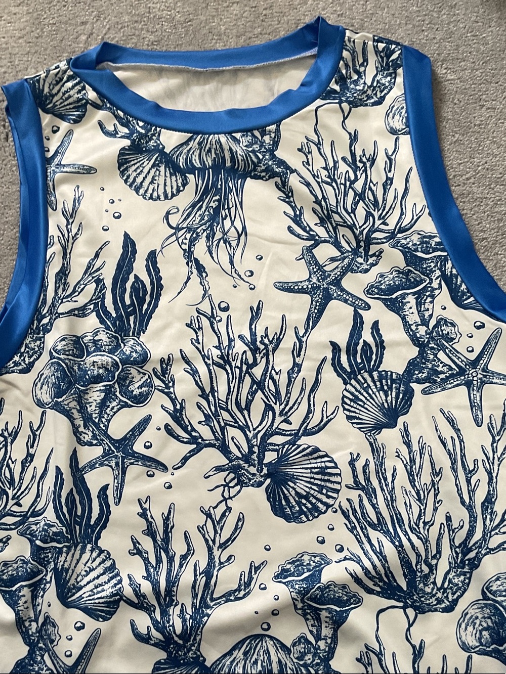 SHEIN White Top with Bright Blue Trim